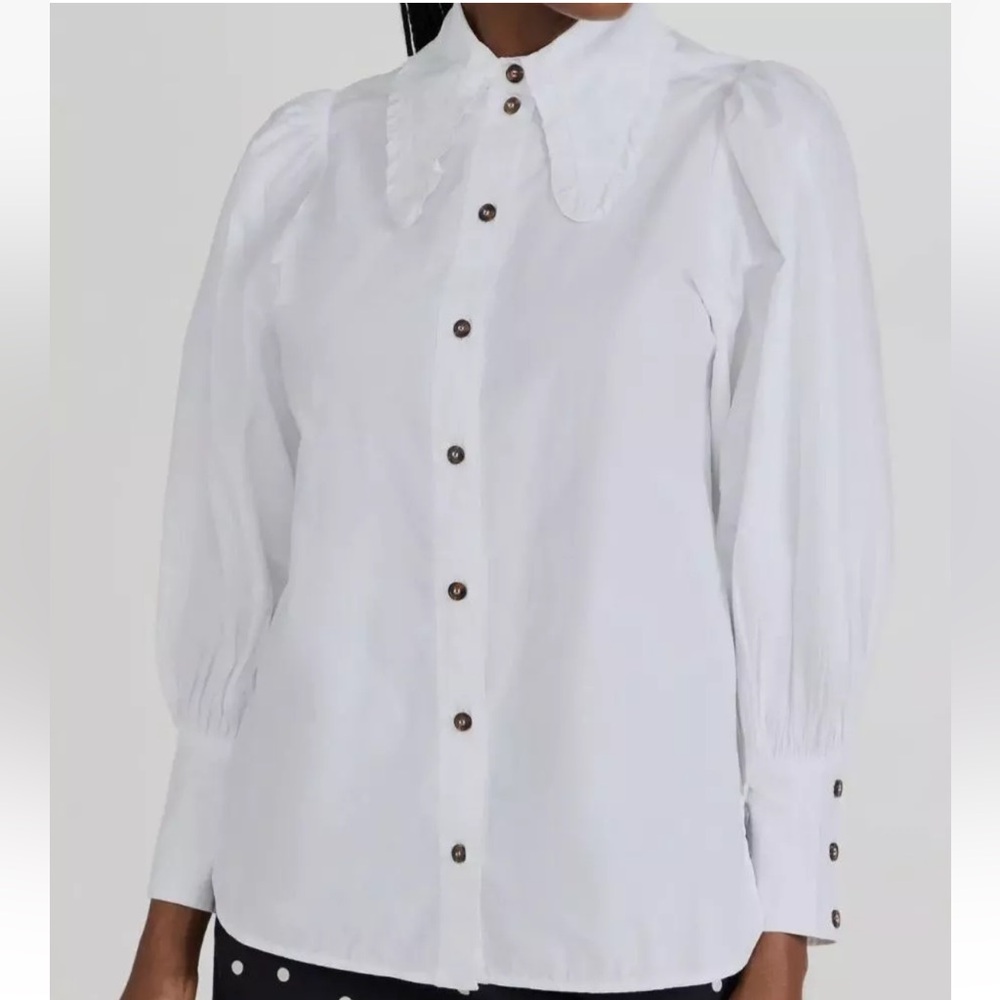 NWT Ganni White Collared Puff Sleeve Blouse Top